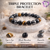 Premium Triple Protection Bracelet | Tiger Eye Black Obsidian Lava Stone Stretchable