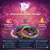 Ultimate Rich Fortune Crystal Bracelet Combo – Pyrite Wealth Bracelet, Dhan Yog Crystal & Triple Protection Bracelet | Tiger Eye, Obsidian & Lava Stone | Unisex Energy Bracelet