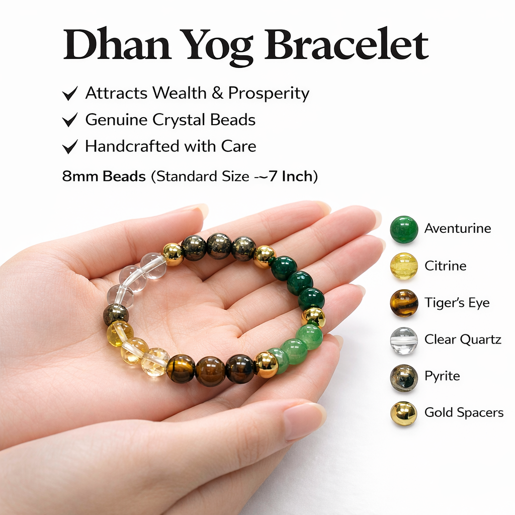 Premium Dhan Yog Crystal Bracelet for Wealth & Positivity | Pyrite Tiger Eye Quartz Jade
