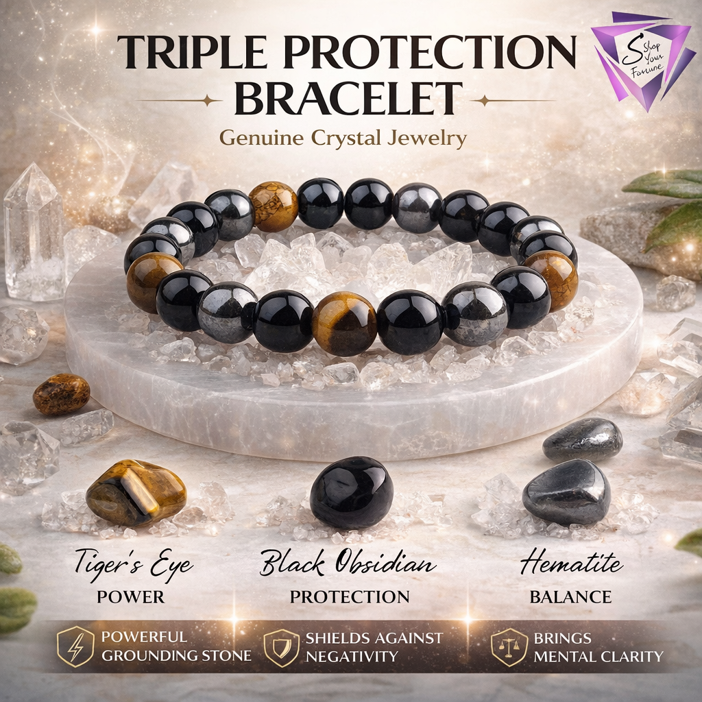 Premium Triple Protection Bracelet | Tiger Eye Black Obsidian Lava Stone Stretchable