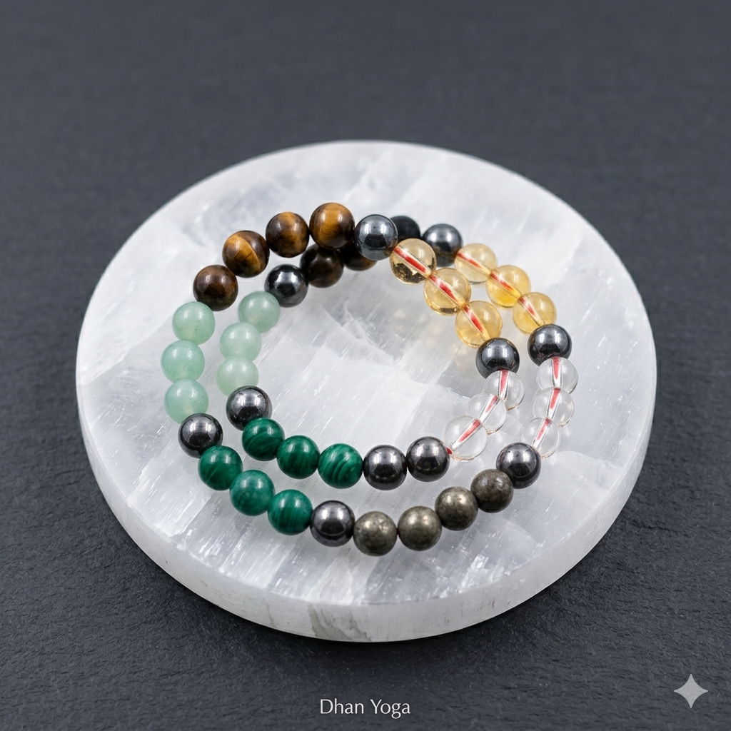 Resin Selenite Night Plate with Double Dhan Yog Bracelets (2-Person Energy Combo)
