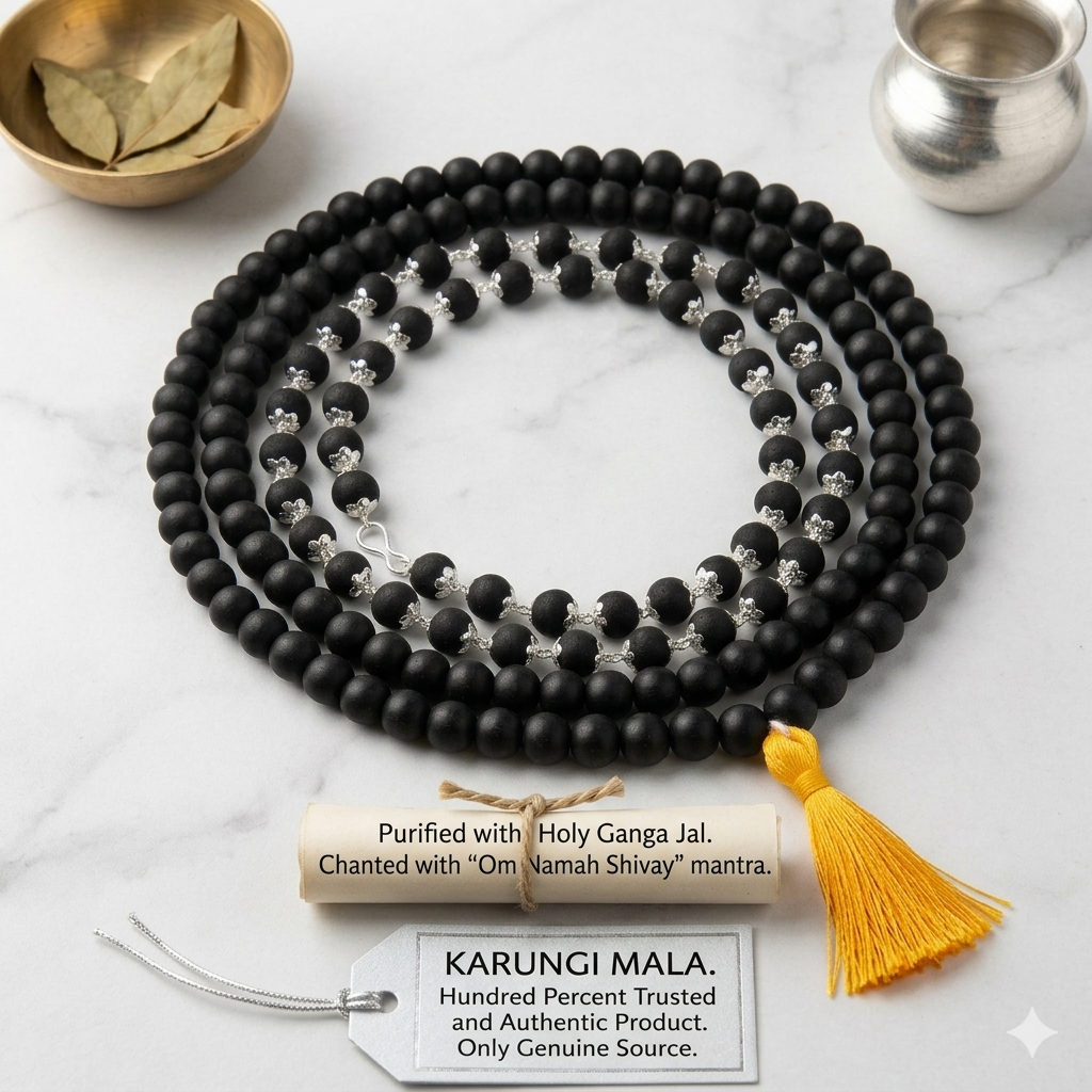 Karungali Black Matte Mala Combo (108 + 54 Beads) with Silver Accents | Original Ebony Wood Japa Mala Set for Protection, Meditation & Positive Energy (Unisex)