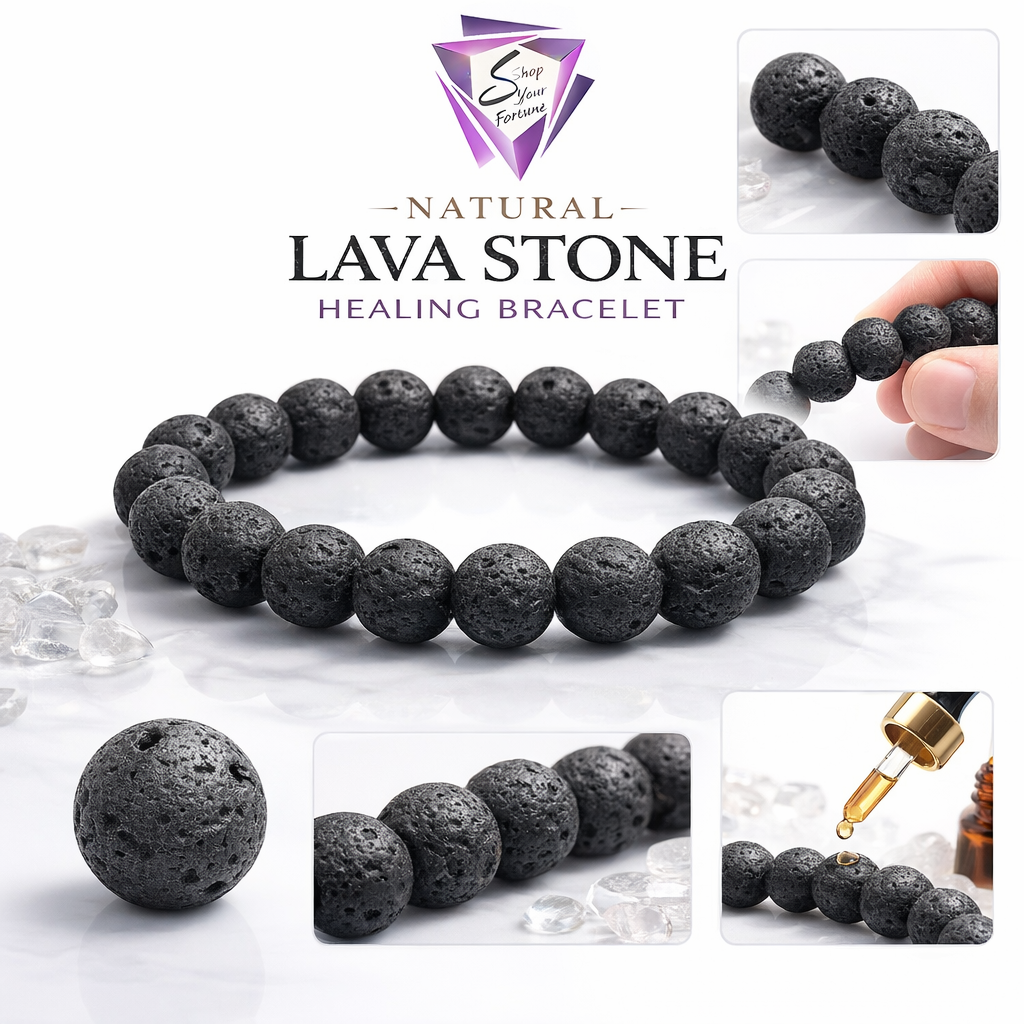 Premium Natural Lava Stone Bracelet for Men & Women | Black Bead Stretchable Bracelet