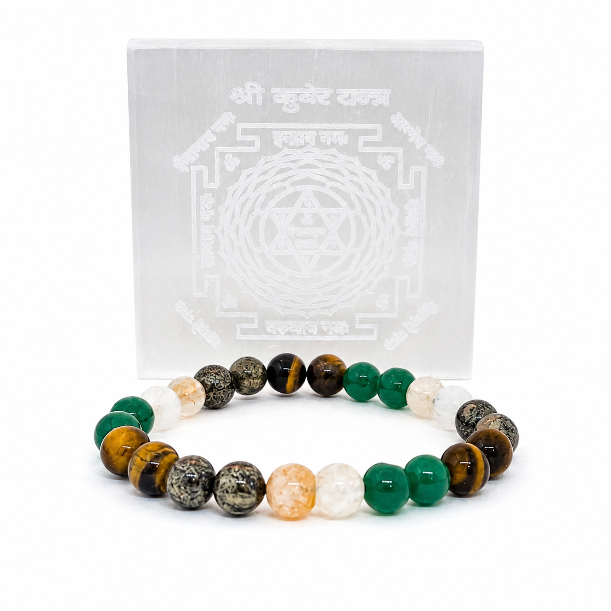 ShopYourFortune Shree Kuber Money Fusion Crystal Bracelet with Siddh Kuber Yantra Selenite Plate for Wealth, Prosperity & Positive Energy | Natural Healing Crystal Bracelet