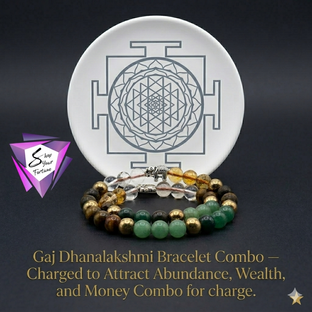 Gaj Dhanlakshmi Wealth Bracelet Combo with Sri Yantra Selenite Charging Plate