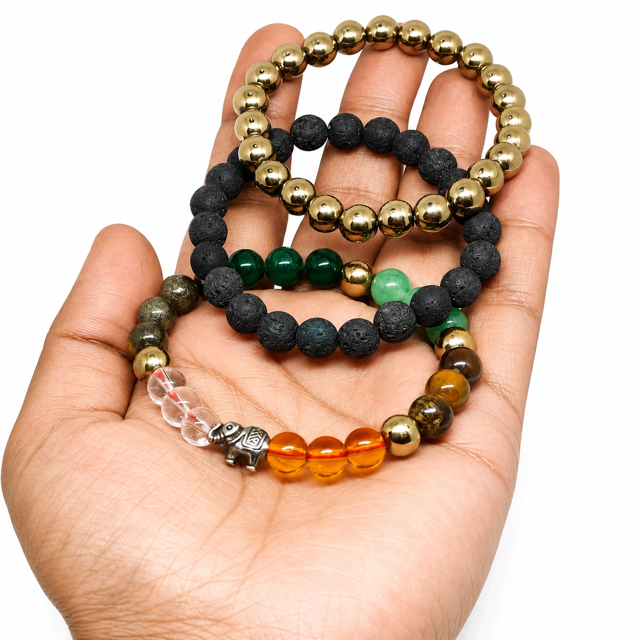 ShopYourFortune Gaj Lakshmi & Metabolism Crystal Combo Bracelet for Wealth, Wellness & Positive Energy | Natural Healing Bead Bracelets for Prosperity, Weight Management & Protection