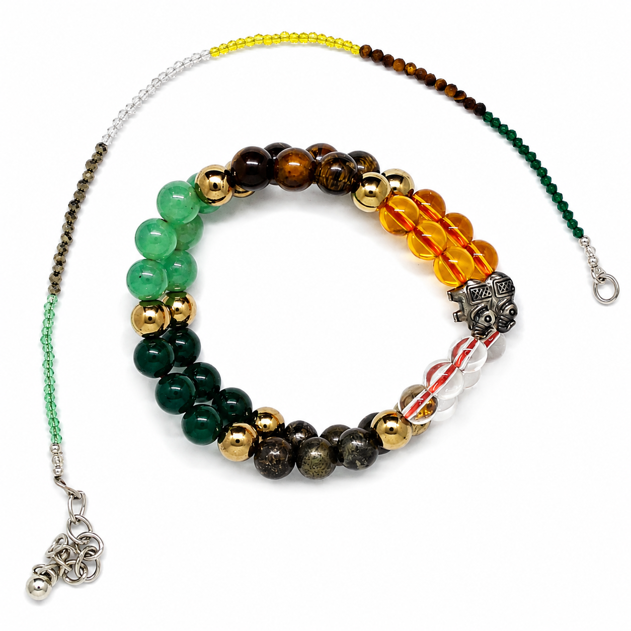 ShopYourFortune Gaj Laxmi Dhan Yog Combo Set for Wealth, Prosperity & Positive Energy | Natural Crystal Bracelets + Diamond Cut Anklet | Lakshmi Blessing Couple Combo for Men & Women