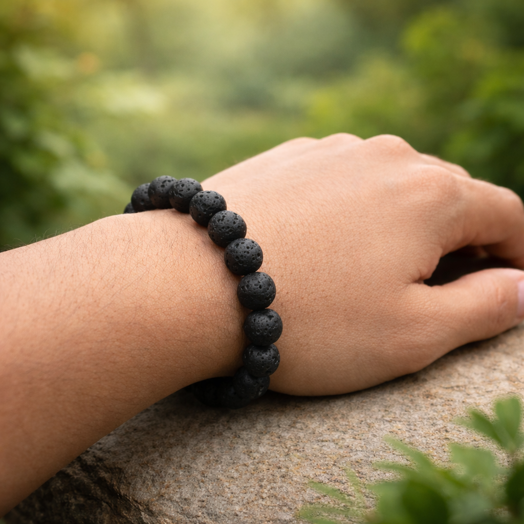 Premium Natural Lava Stone Bracelet for Men & Women | Black Bead Stretchable Bracelet
