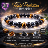 Premium Triple Protection Bracelet | Tiger Eye Black Obsidian Lava Stone Stretchable