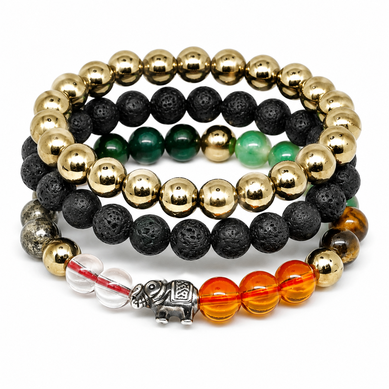 ShopYourFortune Gaj Lakshmi & Metabolism Crystal Combo Bracelet for Wealth, Wellness & Positive Energy | Natural Healing Bead Bracelets for Prosperity, Weight Management & Protection