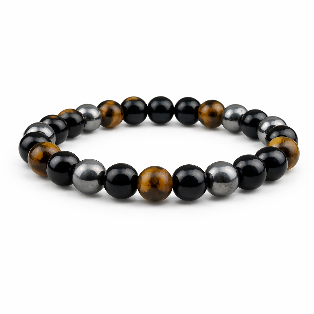 Premium Triple Protection Bracelet | Tiger Eye Black Obsidian Lava Stone Stretchable