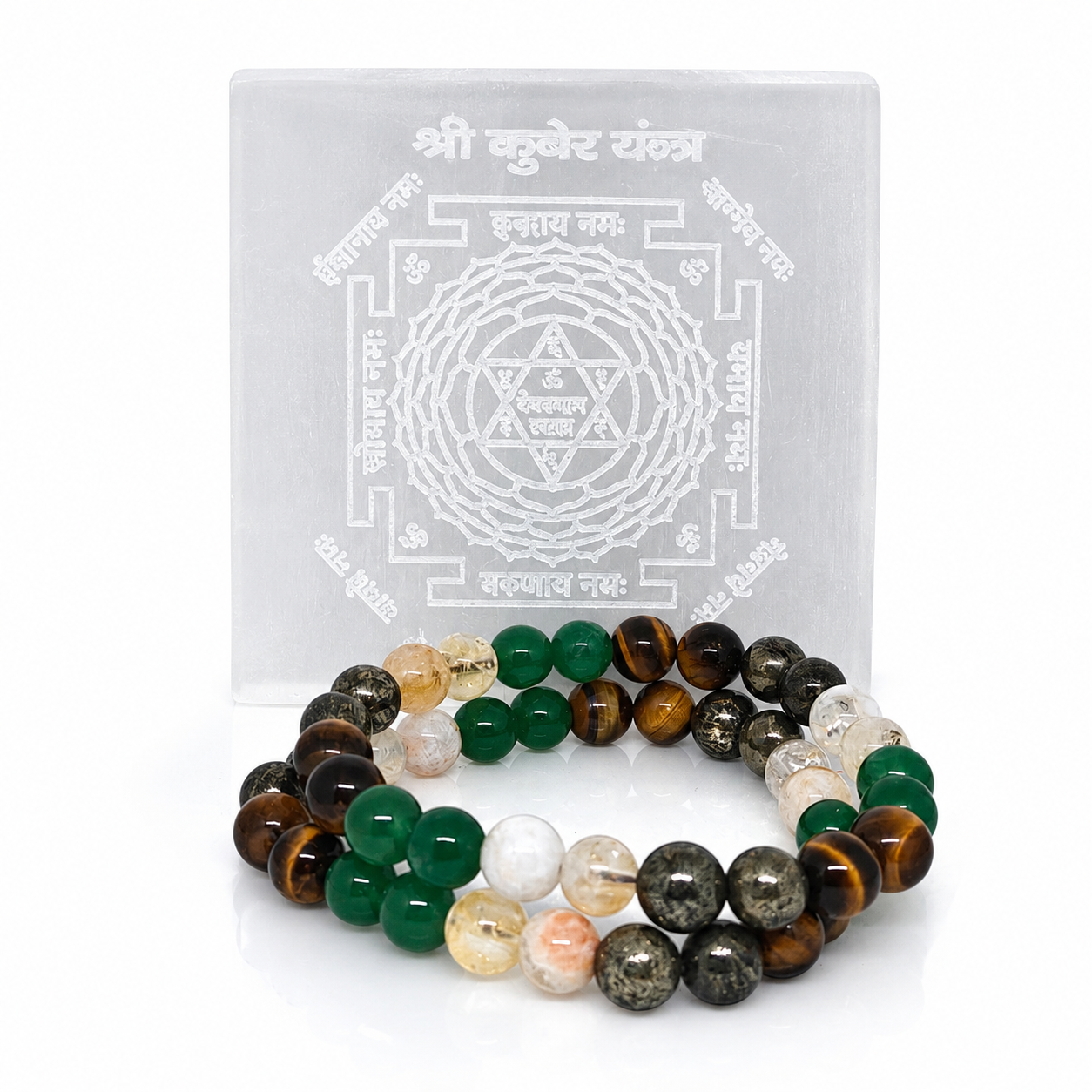 ShopYourFortune Shree Kuber Money Magnet Crystal Bracelet with Siddh Kuber Yantra & Selenite Plate for Wealth, Prosperity, Protection & Positive Energy