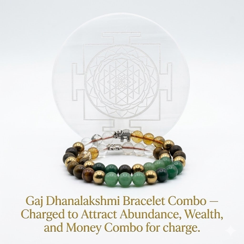 Gaj Dhanlakshmi Wealth Bracelet Combo with Sri Yantra Selenite Charging Plate