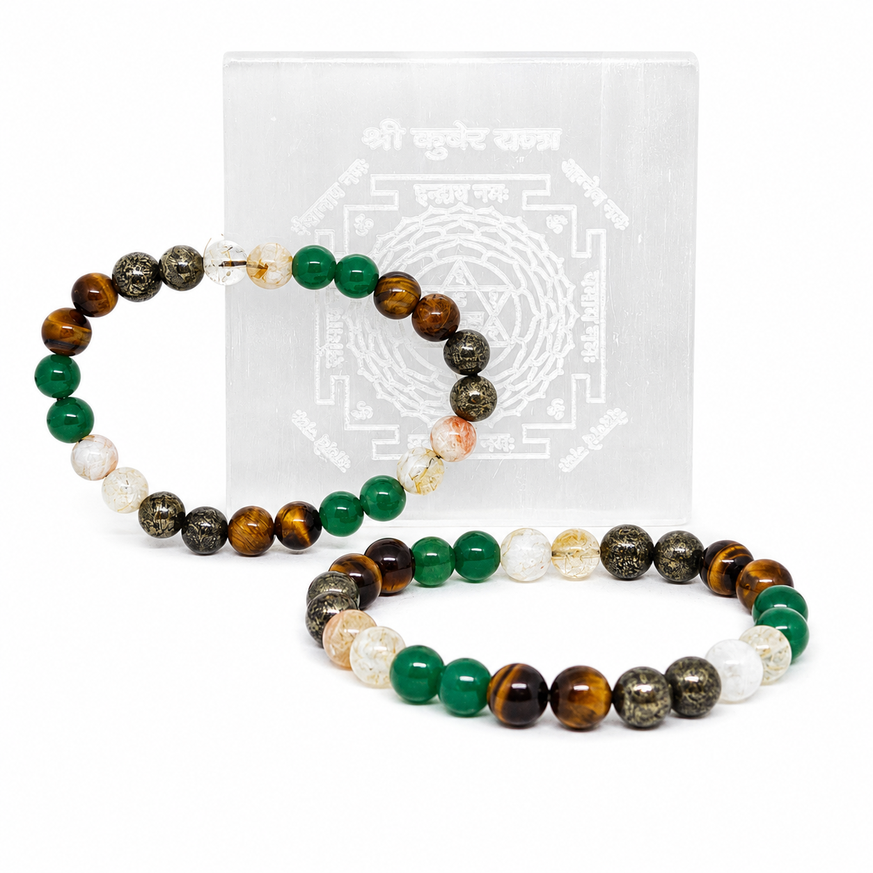 ShopYourFortune Shree Kuber Money Magnet Crystal Bracelet with Siddh Kuber Yantra & Selenite Plate for Wealth, Prosperity, Protection & Positive Energy