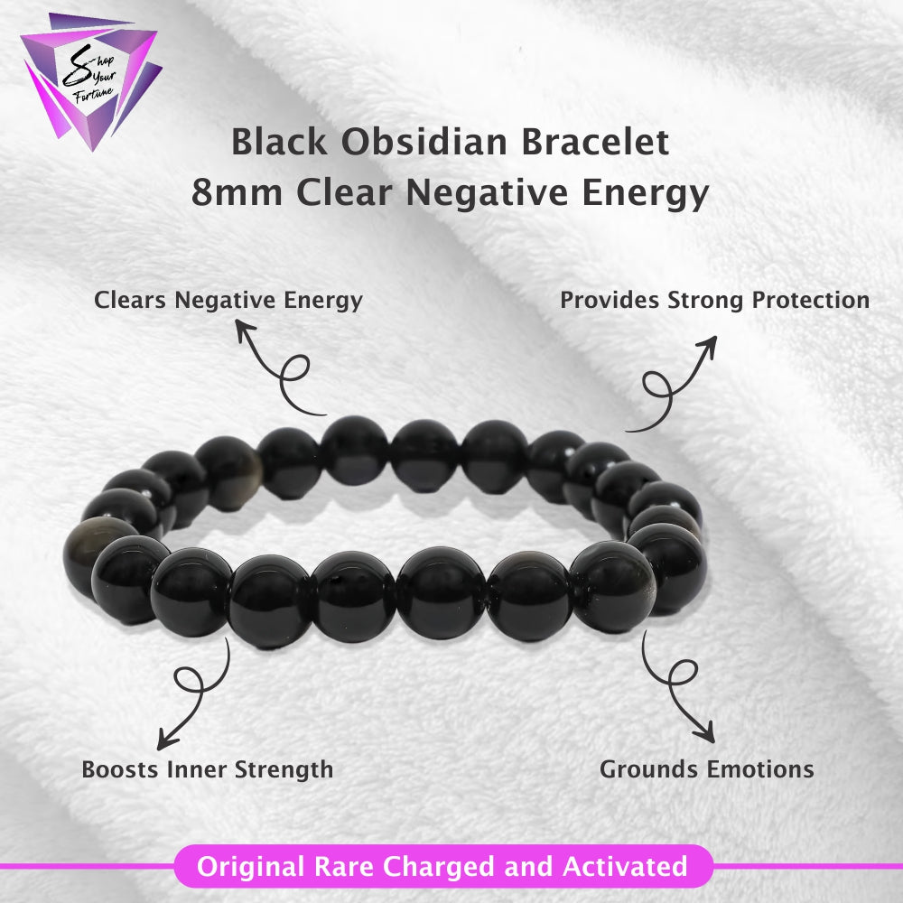Black Obsidian Bracelet – 8MM Clear Negative Energy