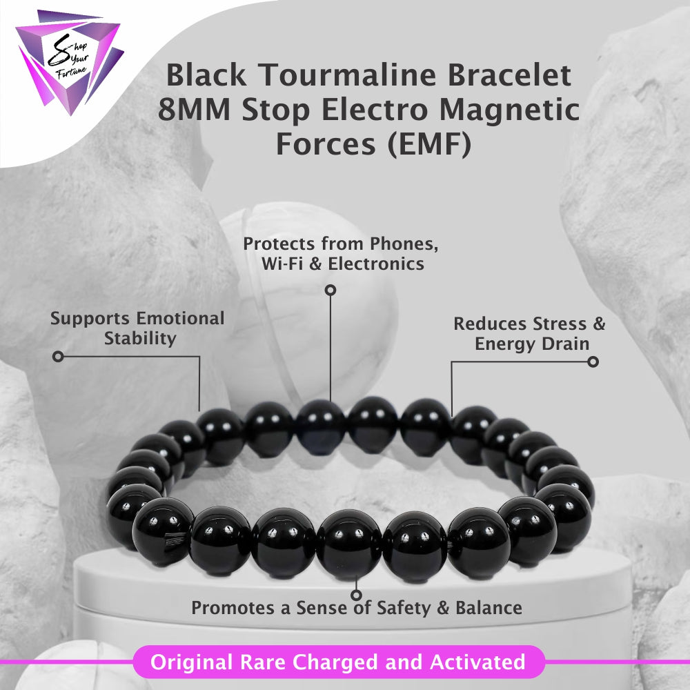 Black Tourmaline Bracelet – 8MM Stop Electro Magnetic Forces (EMF)