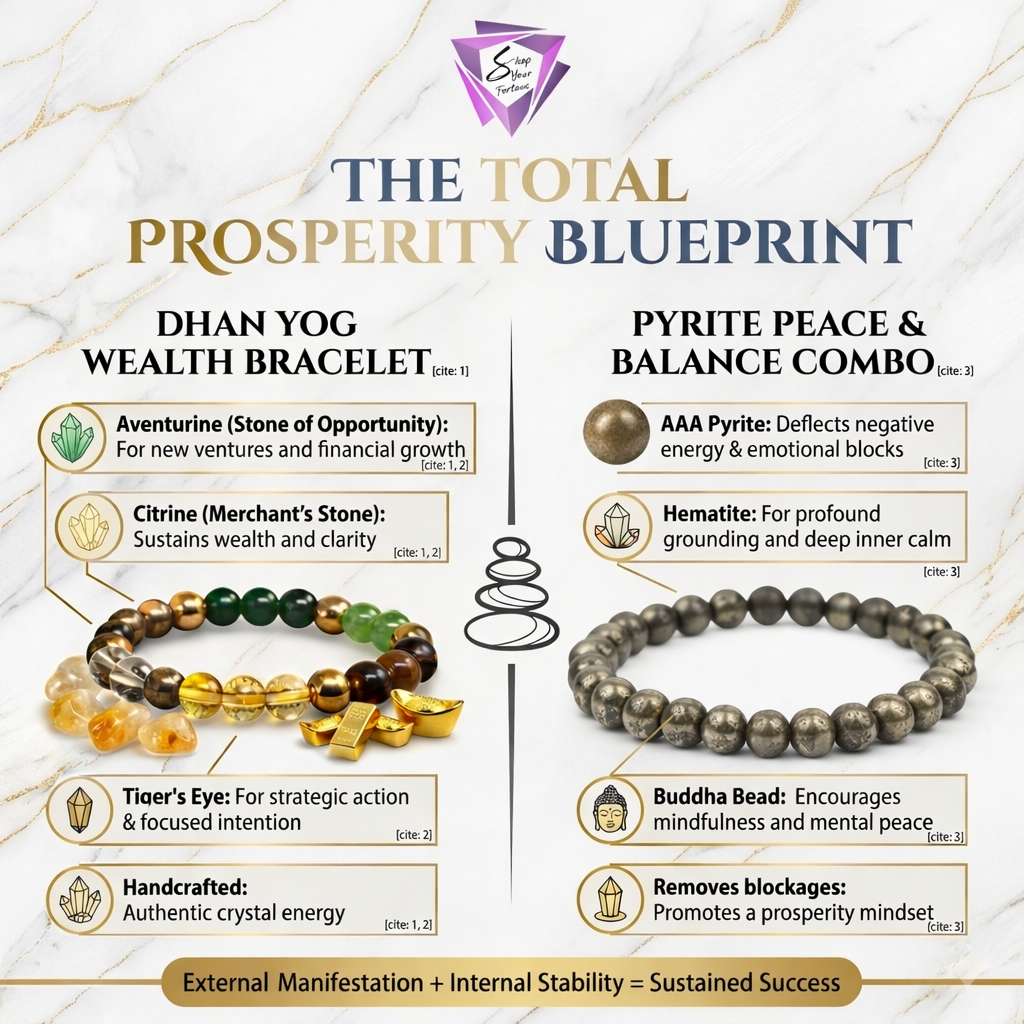 Rich Wealth Combo Bracelet – Dhan Yog Crystal & Pyrite Stone Bracelet for Money, Success & Positive Energy