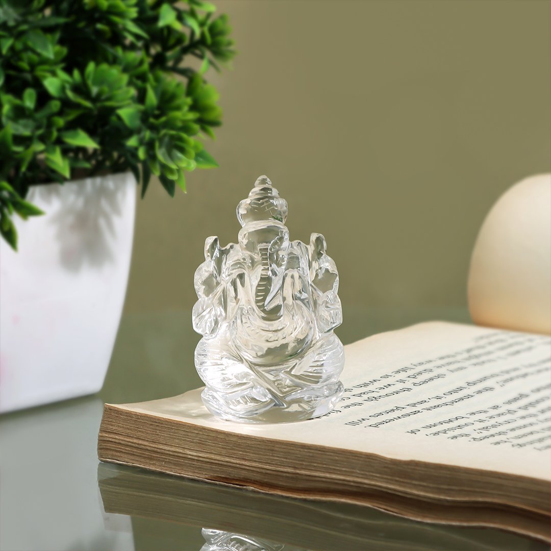 Clear Quartz Big Ganpati Murti - Clear Smoke of Negativity