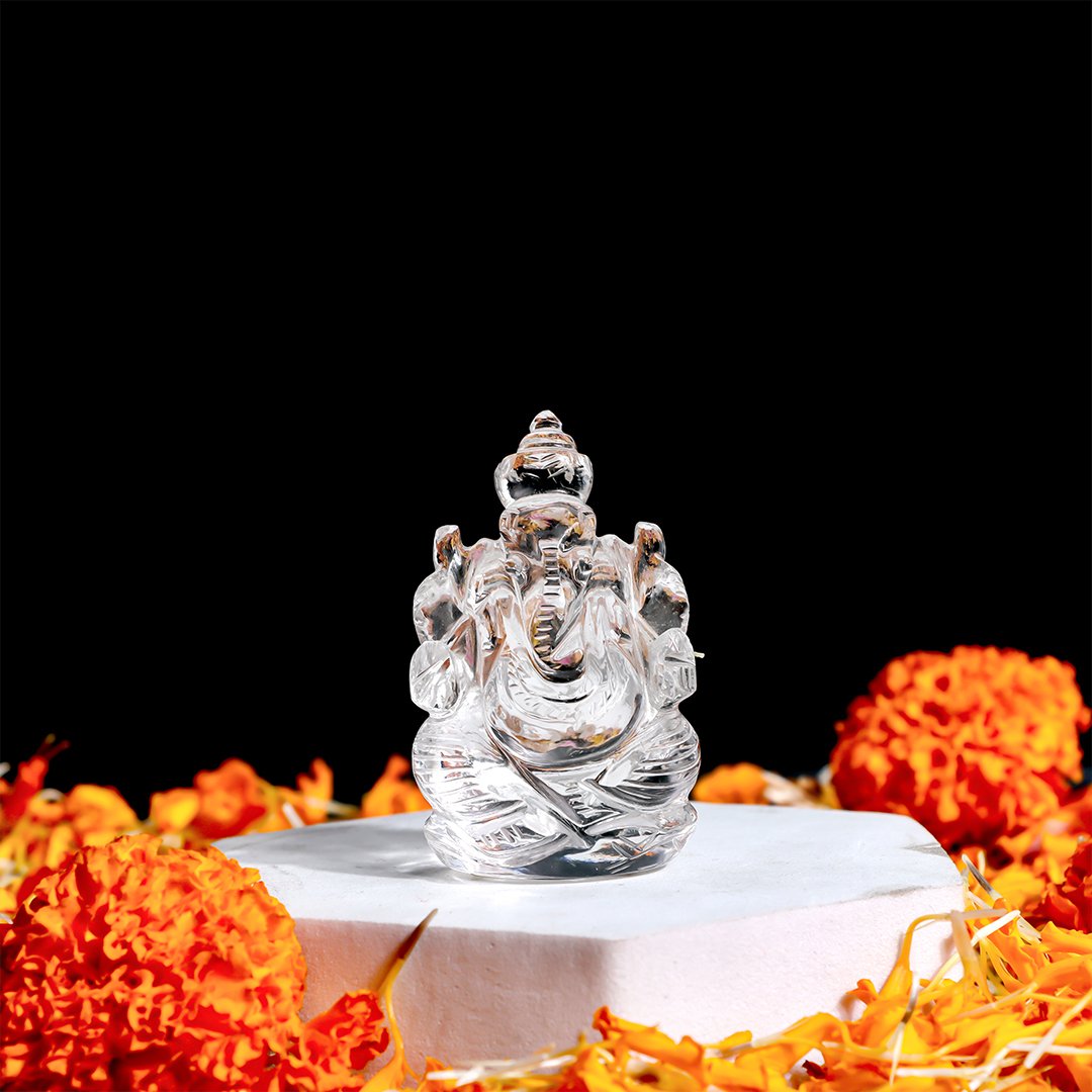 Clear Quartz Big Ganpati Murti - Clear Smoke of Negativity