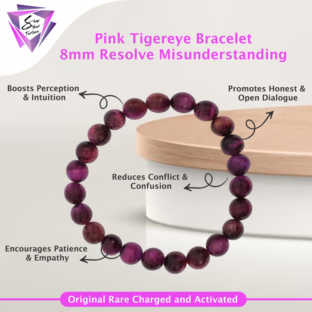 Pink Tigereye Bracelet 8MM- Resolve Misunderstanding