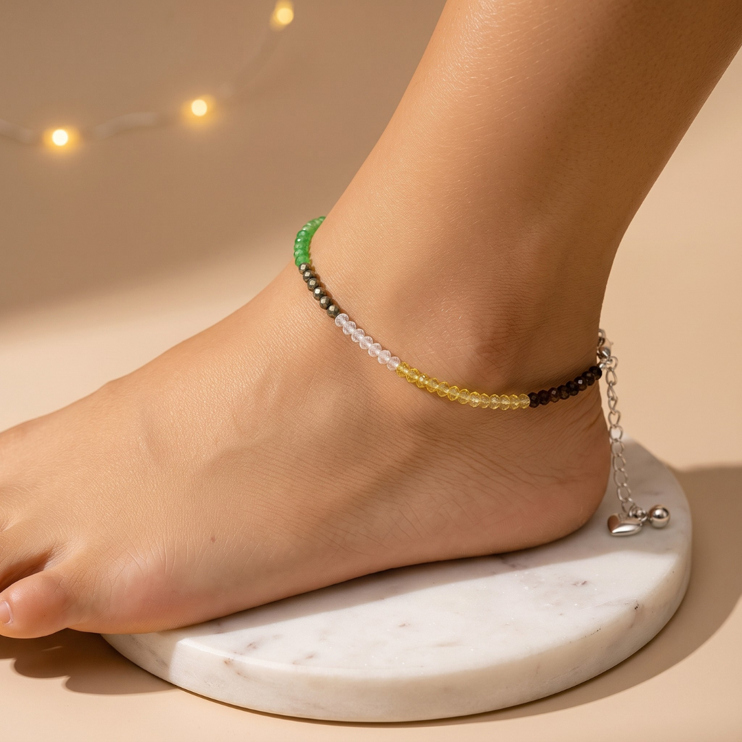 Shop Your Fortune Wealth & Prosperity Crystal Anklet Combo | Pyrite & Dhan Yog Adjustable Anklets for Women & Girls