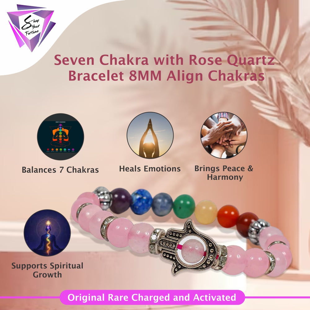 Seven Chakra with Rose Quartz Bracelet – 8MM Align Chakras