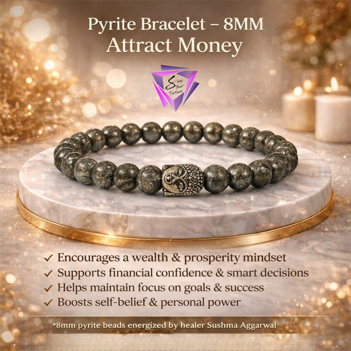 Dhan Yog Bracelet Pyrite Beads – 8MM Attract Money