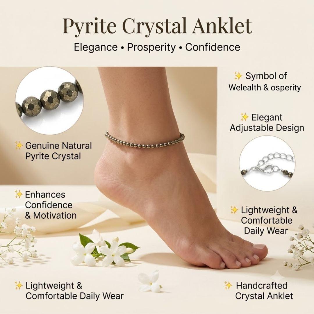 Shop Your Fortune Double Pyrite Crystal Anklet for Women & Girls | Natural Gemstone Adjustable Anklet | Premium Handmade Fashion Jewelry