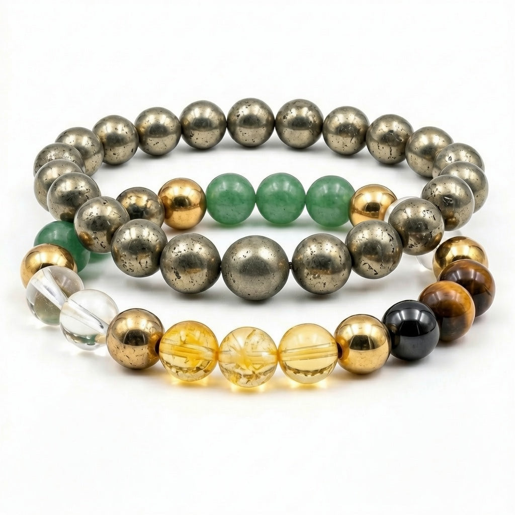 Rich Wealth Combo Bracelet – Dhan Yog Crystal & Pyrite Stone Bracelet for Money, Success & Positive Energy