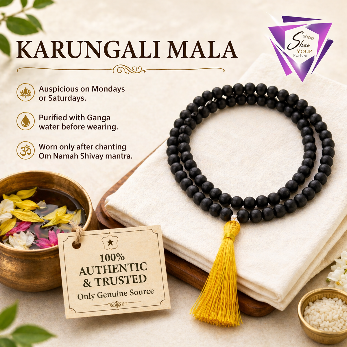 Karungali Mala 108+1 Beads | Original Ebony Wood Japa Mala with Guru Bead | Shiva Meditation Necklace for Protection, Jaap & Positive Energy (Unisex)